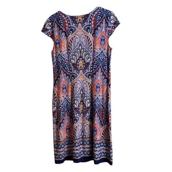 Liz Claiborne Dress Purple Multicolored Paisley Sheath Short Sleeve Travel Work - Picture 3 of 9